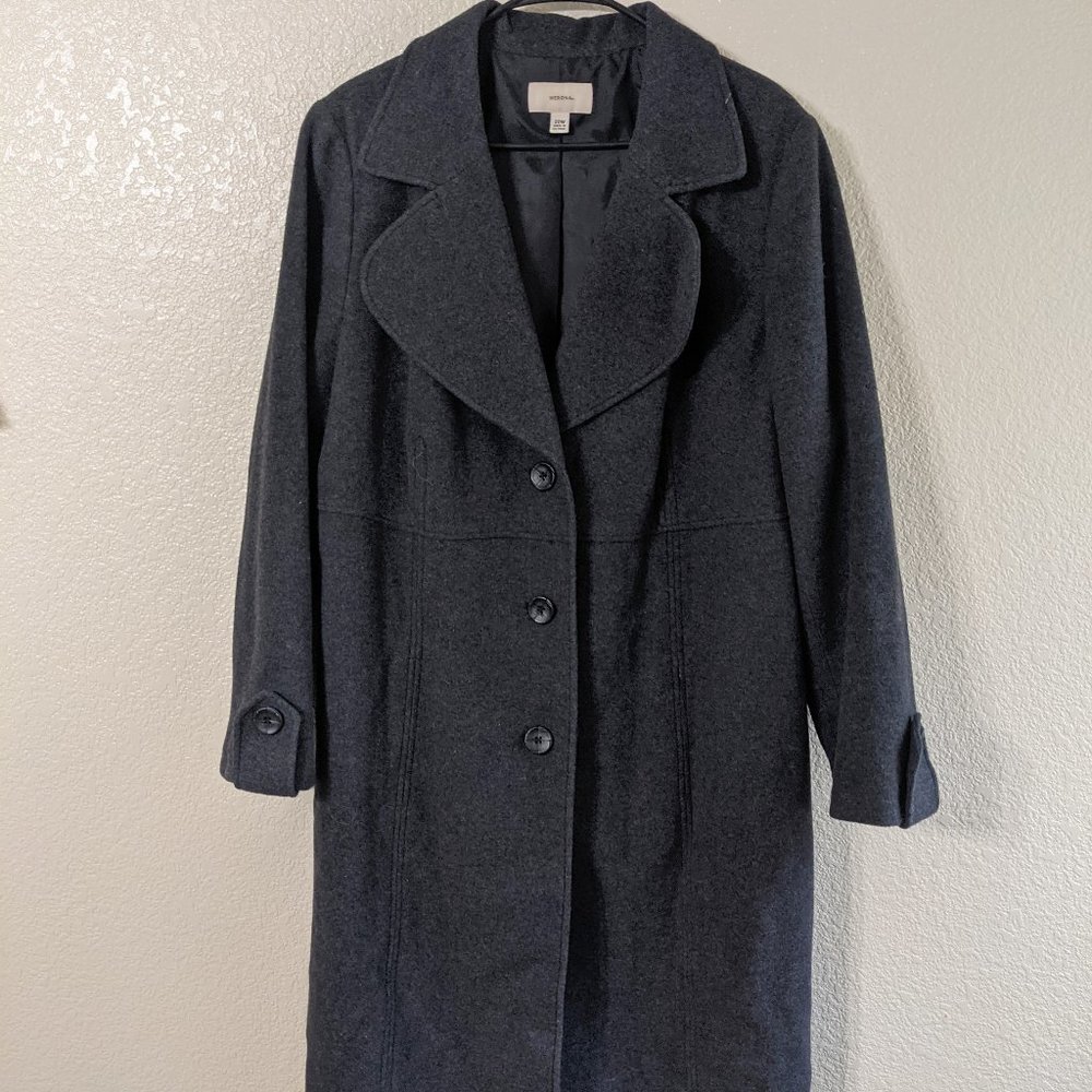 Long Heather Gray Button up Peacoat
